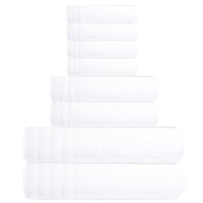 8 Piece Towel Set, 2 XL Bath, 2 Hand, 4 Washcloth, White | 100% Cotton, Lighter Weight, Quicker to Dry, Super Absorbent, Perfect for Bathroom - color: White