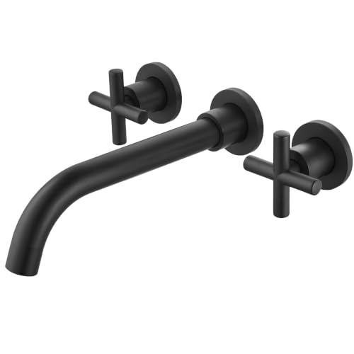 Midanya Wall Mount Bathroom Faucet 3 Hole 2 Cross Handle,Matte Black | SUS304 Stainless Steel,Rough-in Valve Included,360° Swivel Spout,for Bathroom Sink,Vanity - color: Matte Black