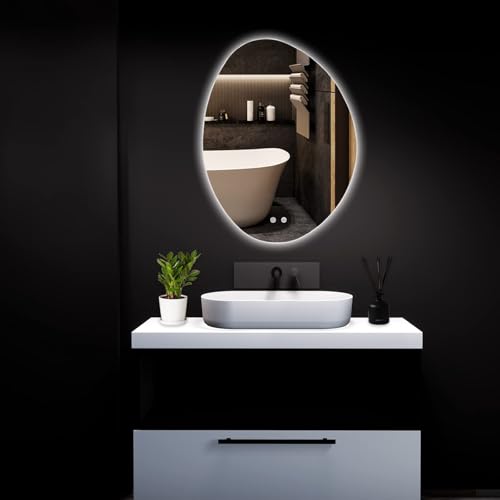 HOMECOOKIN LED Irregular Bathroom Mirror with Lights, 24 x 32 Inch Asymmetrical Backlit LED Vanity Mirror for Wall, Anti Fog Mirror for Bathroom, 3 Colors and Dimmable Light, Horizontal/Vertical - size: 32"L x 24"W