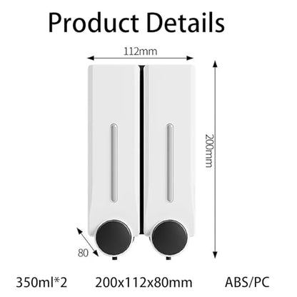 2 Chamber Shower Dispenser Wall Mounted, No Drill Shampoo and Conditioner Dispenser, Large Capacity Liquid Soap Pump for Bathroom and Hotel, Black