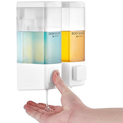Pollock Shampoo and Conditioner Dispenser 2 Chamber * 500ML | Shower Soap Dispenser Wall Mounted, Body Wash Dispenser No Drill, Refillable Shower Dispenser for Bathroom - color: Blk-zt-53-w2