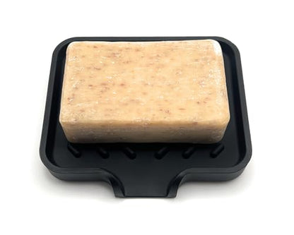 Silicone Soap Dish Tray and Sponge Holder with Drain Chute and Feet | 3-Way Sloped Design | Bathroom and Kitchen Sink Organizer Caddy (Black, 5"x4", 3.5 Ounces) - color: Black, size: 5"x4"