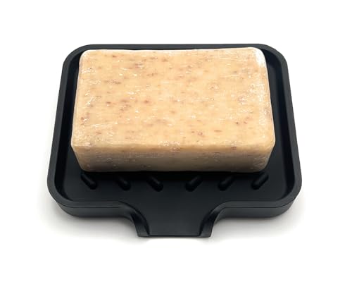 Silicone Soap Dish Tray and Sponge Holder with Drain Chute and Feet | 3-Way Sloped Design | Bathroom and Kitchen Sink Organizer Caddy (Grey, 5"x4", 3.5 Ounces) - color: Grey, size: 5"x4"