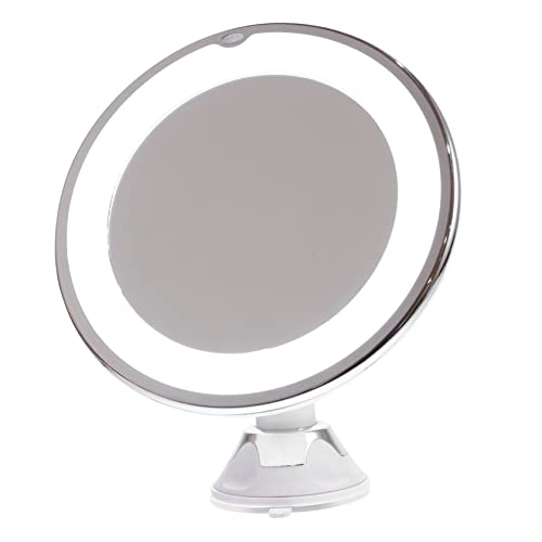 Ipetboom 10X Magnifying LED Makeup Mirror with Suction Cup Portable Lighted Vanity Mirror for Bathroom and Travel for Cosmetics Application and Grooming - size: 17x17cm