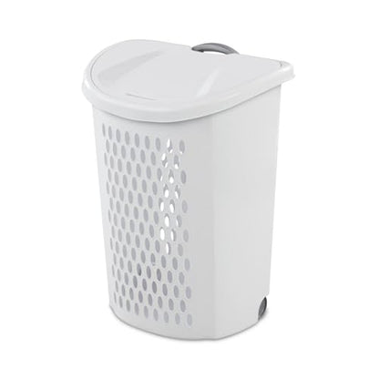 Laundry Basket with Wheels, Lid, and Handles for Easy Rolling, Dirty Clothes Organizer, White, 1 Pack