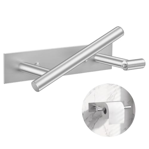 Brushed Nickel Toilet Paper Holder, Wall Mount Toilet Roll Holder Self Adhesive or Screw Installation, Pivoting Double Post Toilet Roll Holder SUS304 Stainless Steel for Bathroom and More - color: Brushed Nickel