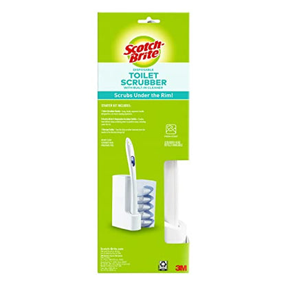 Scotch-Brite Disposable Toilet Scrubber Starter Kit, 5 Pack | Disposable Refills with Built-In Bleach Alternative, Includes 1 Handle, Storage Caddy and 5 Refills