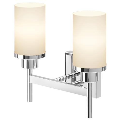 Vanity Lights Polished Chrome Bathroom Light Fixtures with White Frosted Glass Shade, Double Wall Sconces for Mirror Hallway Entrance Porch T001CH-L2 - color: Polished Chrome, size: 2-Light