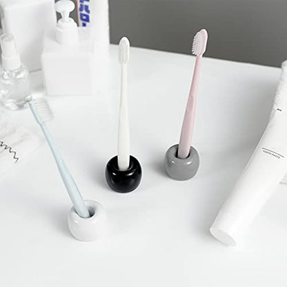Mini Ceramic Couple Toothbrush Holder, Hand-Made Bathroom Toothbrush Holder, Electric Toothbrush Head Holder and Office Pen Holder 2-Piece Set (Gray) - color: Gray