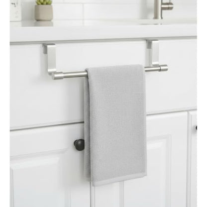 No-Drill Stainless Steel Cabinet Door Towel Bar, Over-the-Door Hanger for Kitchen & Bathroom Hand Towels, White