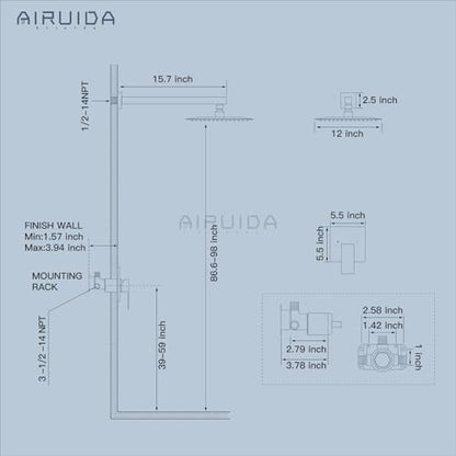 Airuida Shower Faucet Set,12 Inch Shower Valve Kit,Chrome Polish | Male Threads,Rough-in Valve Shower Trim Kit,Single Handle Control Shower Set - color: Chrome Polish, size: 12 Inch