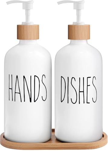 MOMEEMO White Soap Dispenser Set, Contains Hand and Dish Soap Dispenser, Suitable for Kitchen Decor. (White) | Contains Hand and Dish Soap Dispenser, Suitable for Kitchen Decor - color: Hd White & Tray