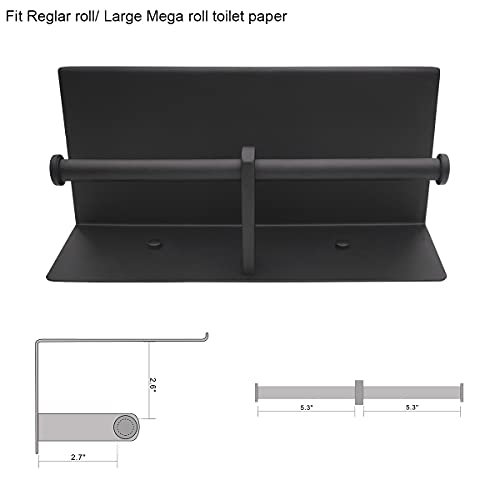 GZILA Double Toilet Paper Holder with Shelf Matte Black Wall Mounted, Dual Large Rolls Tissue Holder Multipurpose TP Dispenser, SUS 304 Stainless Steel - color: Matte Black