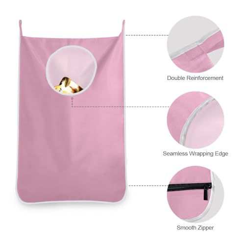 1PC Pink Hanging Laundry Hamper Bag Over the Door Laundry Hamper Wall Hamper Large Dirty Clothes Hamper with Stainless Steel Hooks 29.5x20Inch - color: Pink, size: 1 PC