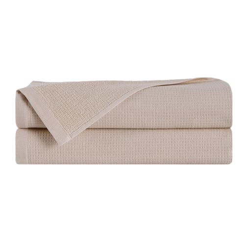 100% Turkish Cotton Dual-Sided Waffle and Terry Towel Set - Ultra Absorbent, Soft & Quick Dry - Bath Towels, Hand Towels & Washcloths (Beige, 2-Piece Bath Towel Set) - color: Beige, size: 2-Piece Bath Towel Set
