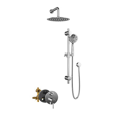 Refuge Rain Shower Head with Handheld Spray Combo - Polished Chrome Finish - 10" Rainfall Shower Head with Handheld Combo | Adjustable Slide Bar | 5-Function Handshower | Tru-Temp Valve | 1.8 GPM - color: Polished Chrome, size: 1.8 GPM