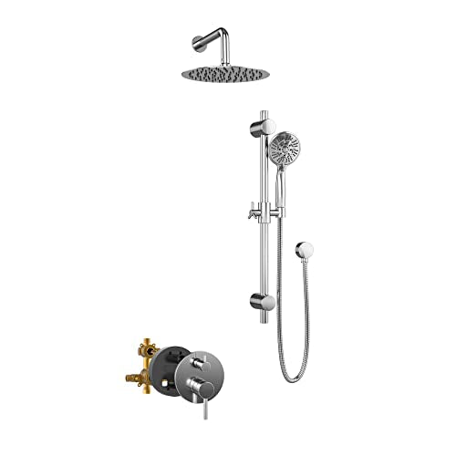 Refuge Rain Shower Head with Handheld Spray Combo - Polished Chrome Finish - 10" Rainfall Shower Head with Handheld Combo | Adjustable Slide Bar | 5-Function Handshower | Tru-Temp Valve | 1.8 GPM - color: Polished Chrome, size: 1.8 GPM