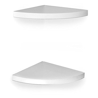 Danya B. XF11115-2W Small Floating Wall Mount Laminate Wood Corner Wall Radial Shelves (Set of 2) – White