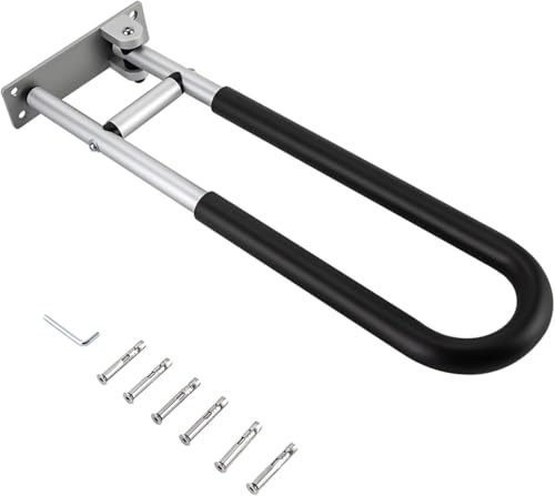 Folding Bathroom Safety Rail 60x15cm, Anti-Slip Grab Bar for Elderly, Disabled & Pregnant, Drop Down Support for Toilet Safety, Black