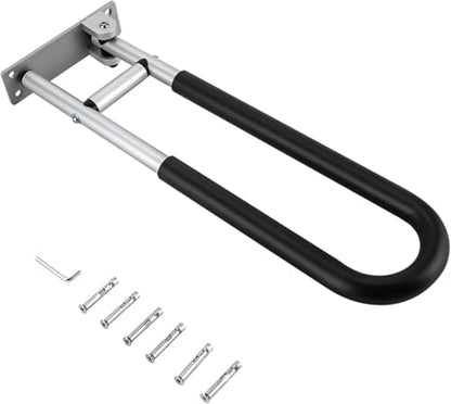 Folding Bathroom Safety Rail 60x15cm, Anti-Slip Grab Bar for Elderly, Disabled & Pregnant, Drop Down Support for Toilet Safety, Black