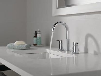 Delta Nicoli Chrome Faucet 3 Hole, 8 Inch Widespread Bathroom Sink Faucet for Vanity, Push-Pop Drain Assembly, Chrome 35749LF