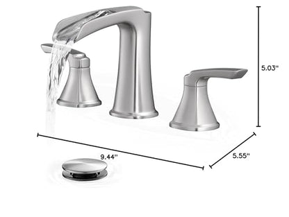 Brushed Nickel Bathroom Faucets, Brass Widespread Waterfall Faucet for Bathroom Sink, 3 Hole Bathroom Sink Faucet, 8 Inch 2 Handle Bathroom Vanity Faucets with Pop-up Drain for Lavatory RV - color: Brushed Nickel
