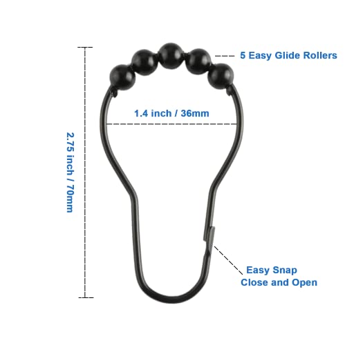 Shower Curtain Hooks Rings, Rustproof Metal Shower Curtain Rings for Bathroom Shower Rods Curtains - Set of 12, Matte Black - color: Matte Black