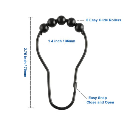 Shower Curtain Hooks Rings, Rustproof Metal Shower Curtain Rings for Bathroom Shower Rods Curtains - Set of 12, Matte Black - color: Matte Black