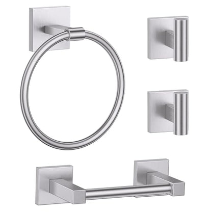 Towel Ring Set 4 Piece Bathroom Hardware Set Includes Towel Ring 2 Towel Hooks and Toilet Paper Holder Stainless Steel Wall Mounted (Brushed Nickel) - color: Brushed Nickel, size: Set D