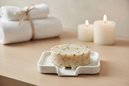 Silicone Soap Dish Tray and Sponge Holder with Drain Chute and Feet | 3-Way Sloped Design | Bathroom and Kitchen Sink Organizer Caddy (Vanilla Cream, 5"x4", 3.5 Ounces) - color: Vanilla Cream, size: 5"x4"