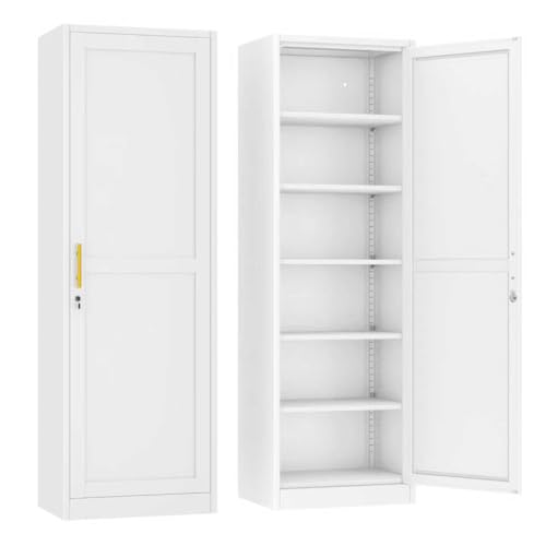 Ckzbx Metal Locker Tall Narrow Storage Cabinet, 67" H Locking Tool File Cabinets Snack Locker Organizer for School Classroom,Bedroom,Gym Home Office,Entryway and Hallway (20" W 1Door White) - color: White, size: 20"W-B