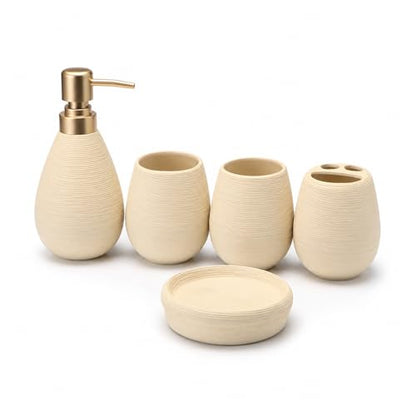 Bathroom Ceramic Accessories Set, 5 Piece Bathroom Set with Including Soap Dispenser, Mouthwash Cup, Soap Dish, Toothbrush Holder (White) - color: White