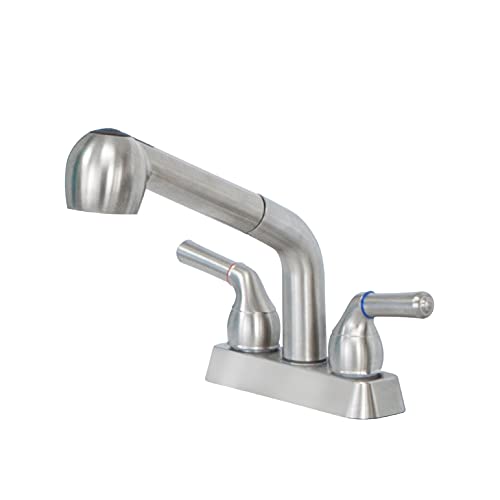 JS Jackson Supplies Dual Handle Pull Out Faucet, Stainless Steel Finish, 4 Inch Center Set, Universal Utility Sink or Laundry Tub ABS Plastic Faucet with Spray Setting - color: Stainless