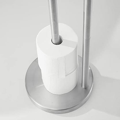 Toilet Paper Roll Holder Stand, NEWRAIN Bathroom Free Standing Toilet Tissue Paper Roll Holder Stand with Reserve Function,Brushed Nickel - color: Brushed Nickel
