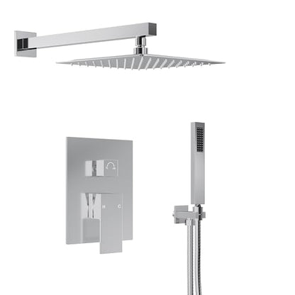 10" High-Pressure Rainfall Shower System with Handheld Spray, Wall Mount Bathroom Shower Faucet Set with Valve (Polished Chrome) - color: Chrome