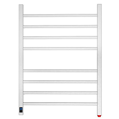 HEATGENE 8-Bar Square Towel Warmer, Heated Towel Rack, Timer, Brushed | 8 Square Bars With Timer And Temperature Control, 304 Stainless Steel Construction, Plug-In Or Hardwired Installation - color: Brushed