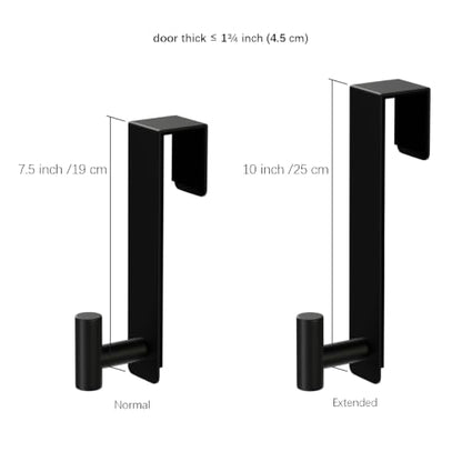 WUIVIUT Extended Over Door Hooks, Heavy-Duty Stainless Steel No-Drill Coat & Towel Hanger (T Shape 2 Pack, Fits 1-3/4'' Thick) - size: Extended, T Shape 2 Pack, Black