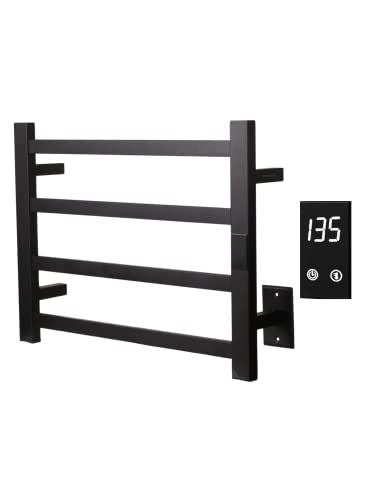 Electric Towel Warmer | Super Thin | with Timer & Temperature Multi-Level Adjustments | Hardwired & Plug-in | 4 Bar Matte Black Finish - color: Matte Black, size: 4-Bar