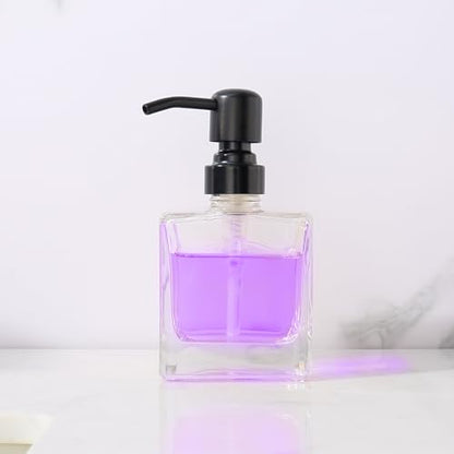 Square Bathroom Soap Dispenser Black, 8.4 oz Glass Bottles with Stainless Steel Pump Cube Liquid Hand Soap Dispenser Kitchen - color: Black