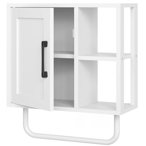 Medicine Cabinet, Bathroom Wall Cabinet with Towel Bar, Over The Toilet Storage Cabinet with Adjustable Shelf and Open Partition, for Bathroom, Laundry Room, Living Room, Kitchen, White - color: White