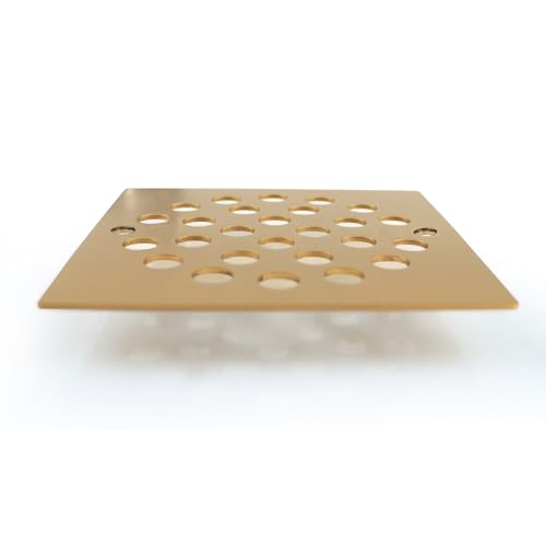 4 Inch Square Screw-in Shower Drain Cover Brushed Golden | 304 stainless steel, large flow anti-clog structure, replaceable grate with matching screws for bathroom floor drain - color: Brushed Golden