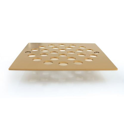 4 Inch Square Screw-in Shower Drain Cover Brushed Golden | 304 stainless steel, large flow anti-clog structure, replaceable grate with matching screws for bathroom floor drain - color: Brushed Golden