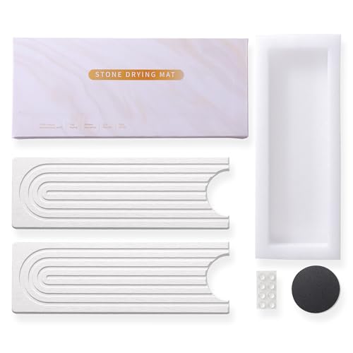Diatomite Sink Splash Guard – Super Absorbent Kitchen & Bath Mat, Quick-Dry Non-Slip Drying Tray, Fits Most Faucets, Pet Bowl Mat, Vase Holder (White, 23.6'' x 4'') - color: White-C