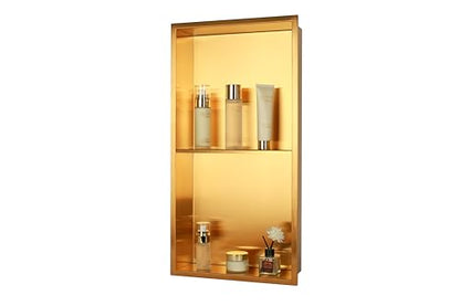 Non Tile Tube Niche Boxes for Showers,Bathroom Niche Double Shelves,Stainless Steel(Gold, 24 * 12 in) - color: Gold, size: 24 * 12 in