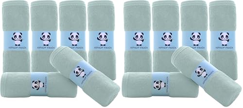 HIPHOP PANDA Baby Washcloths, Rayon Made from Bamboo - 2 Layer Ultra Soft Absorbent Newborn Bath Face Towel - Reusable Baby Wipes for Delicate Skin - Green, 12 Pack - color: Green, size: 10x10 Inch - 12 Pack