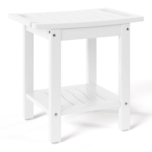 Sage HDPE Poly Plastic Waterproof Bathroom Shower Bench, White - color: White