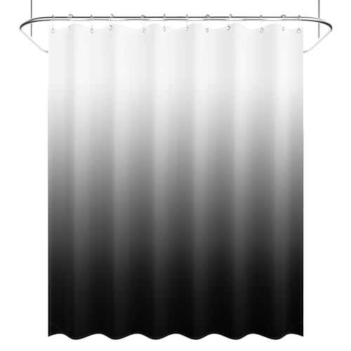 AmazerBath Long Shower Curtain, 72x78 Ombre Black Fabric Shower Curtain Set with 12 Shower Curtain Hooks, Farmhouse Cloth Black and White Shower Curtain, Washable Bathroom Shower Curtain Sets - color: A- Black Ombre +12 Metal Hooks, size: 72"W x 78"L (Pac