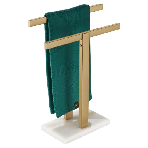 KOKOSIRI Hand Towel Bars Standing Towel Racks with Marble Base for Bathroom Kitchen Vanity Countertop, Champagne Bronze Stainless Steel 15.7'' Height THS0001-SM-CPG - color: Champagne Bronze, size: 2-Bar