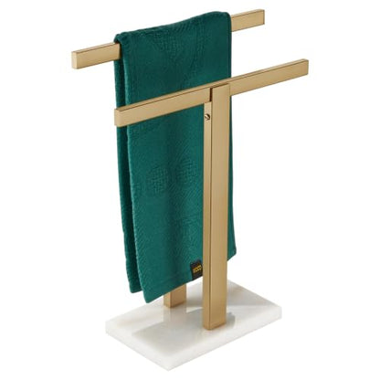 KOKOSIRI Hand Towel Bars Standing Towel Racks with Marble Base for Bathroom Kitchen Vanity Countertop, Champagne Bronze Stainless Steel 15.7'' Height THS0001-SM-CPG - color: Champagne Bronze, size: 2-Bar