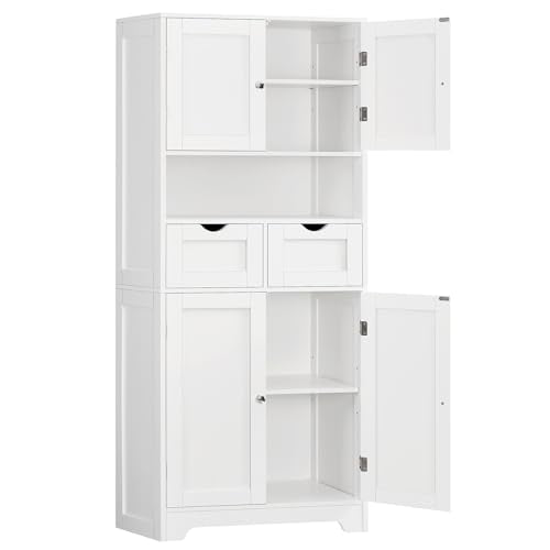 57.8" H Tall Bathroom Storage Cabinet with 4 Doors & 2 Adjustable Shelves, Freestanding Bathroom Cabinet with 2 Drawers, Kitchen Cabinets & Pantry, Cupboard for Kitchen, Dining Room, White - color: White 2 Drawers